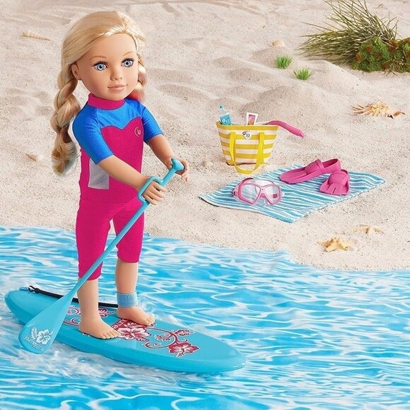 18" doll surf set journey girls wetsuit surfboard flippers beach bag snotkle New - Picture 1 of 10